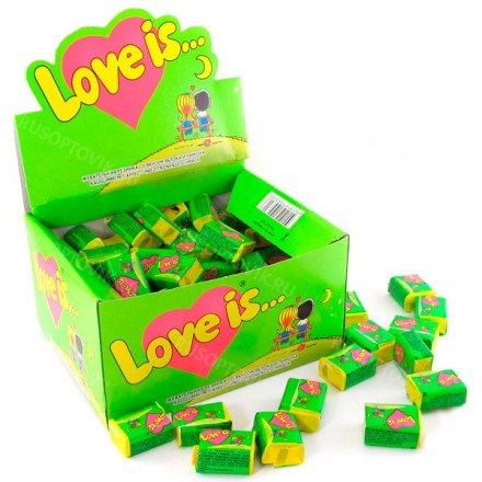 Блок жвачек Love is — &quot;Яблоко-Лимон&quot; (блок 100 шт) оптом 