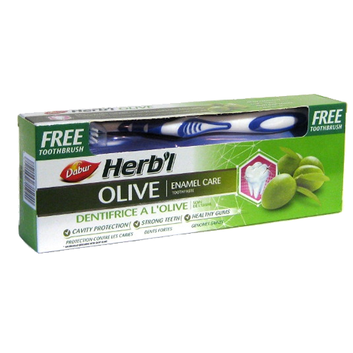Зубная паста Dabur Herb’l Olive c зубной щёткой 150 гр. оптом Зубная паста Dabur Herb’l Olive c зубной щёткой 150 гр. оптом