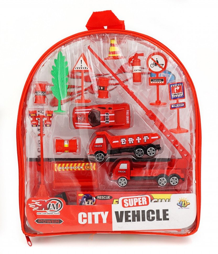 Игрушечный пожарный набор City Vehicle с дорожными знаками оптом Игрушечный пожарный набор City Vehicle с дорожными знаками оптом